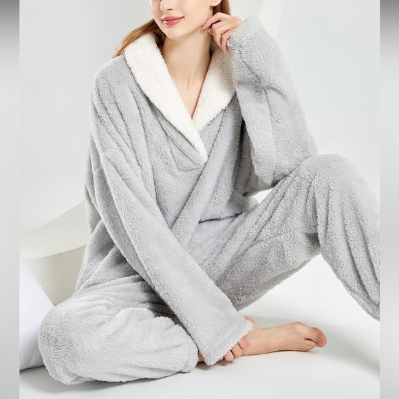 Gihuo Plush Pajama Set grey XL - Picture 2 of 6